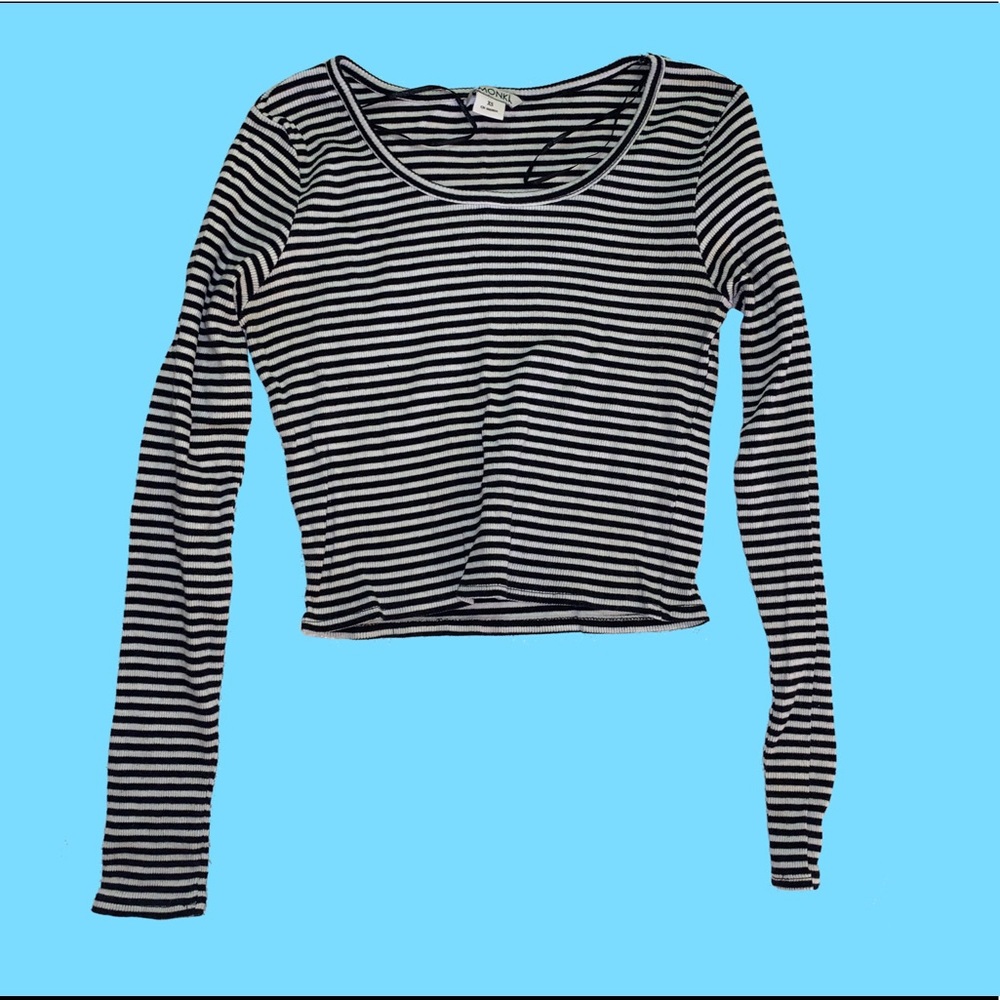 Monki striped long sleeve crop top